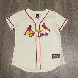 MLB St Louis Cardinals Majestic Baseball Jersey Ivory S Spell Out